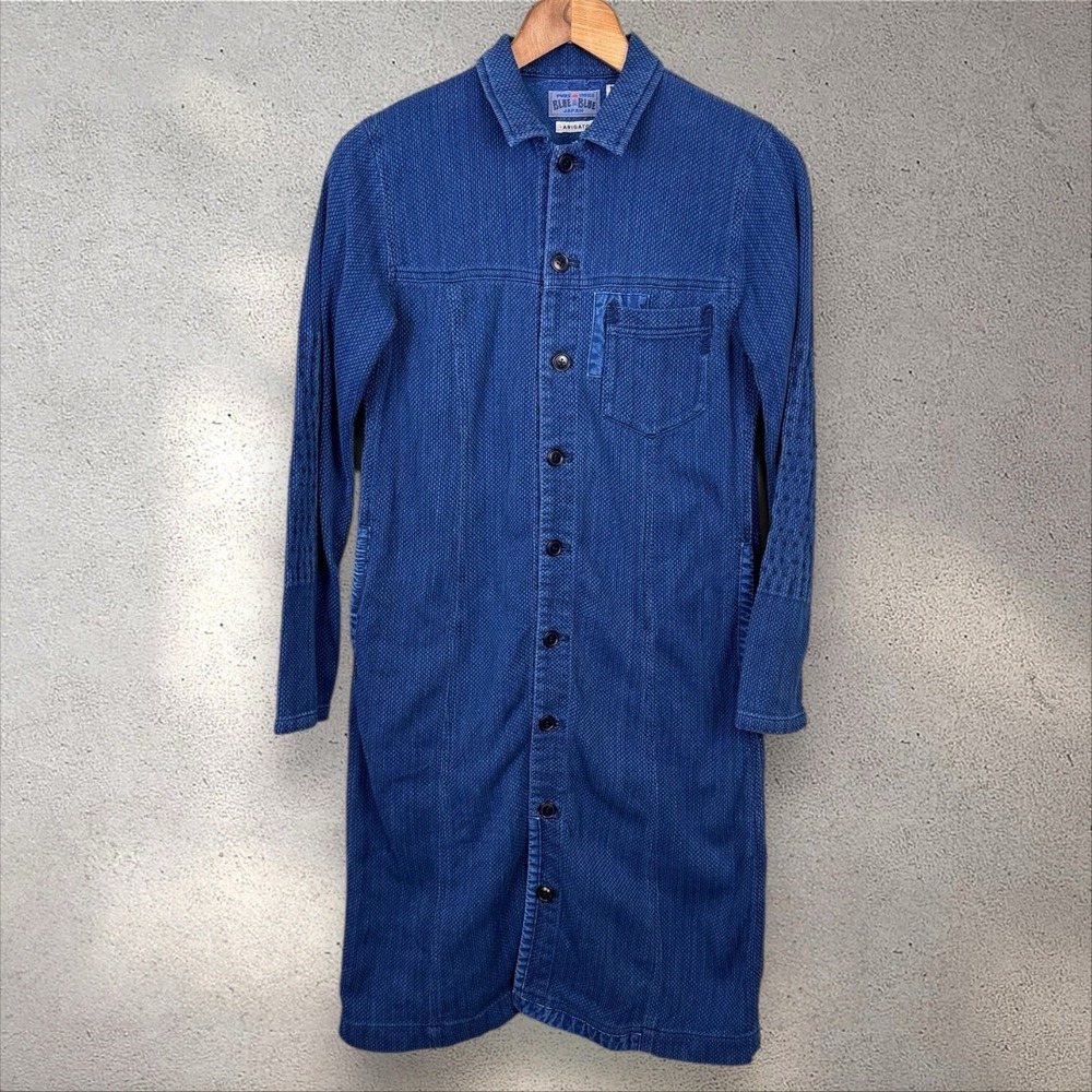 Blue Blue Japan Arigato Indigo 100% Cotton Shirt Dress Button Up Size‎ 1